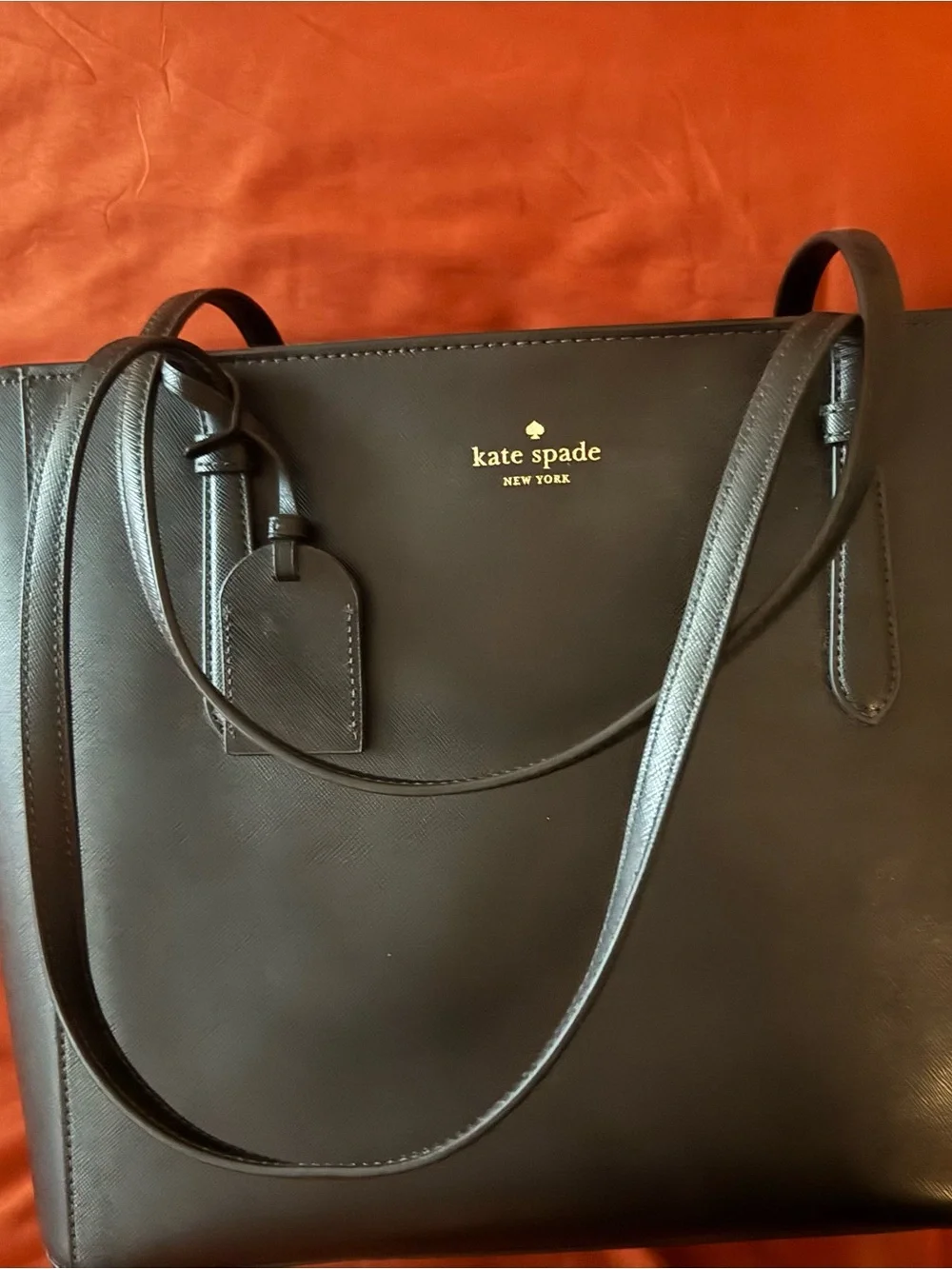 kate spade Black Leather Tote with Gold Logo